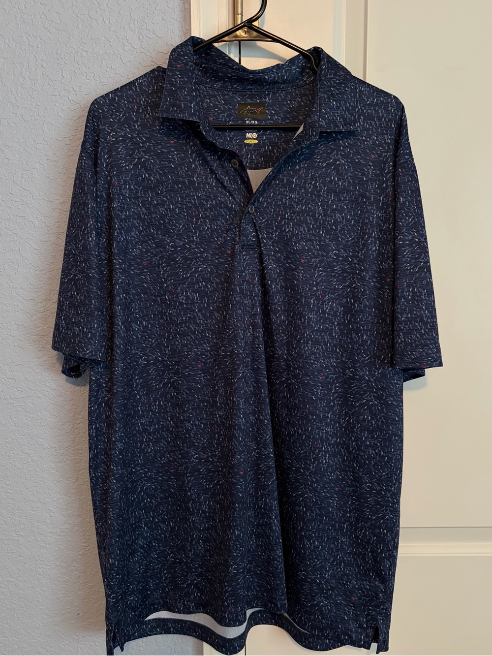 Greg Norman Collection Men's Navy Polo with Subtle Sharks